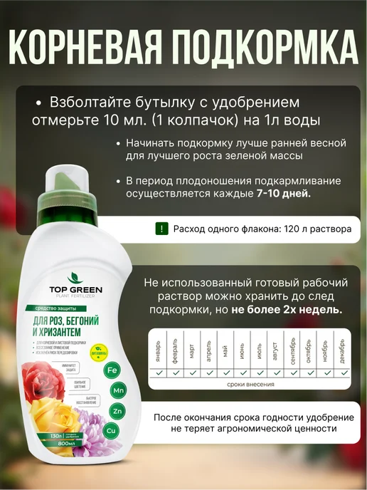 TOP GREEN Удобрение для роз садовых и комнатных, бегоний, хризантем, зеленый, фото 5