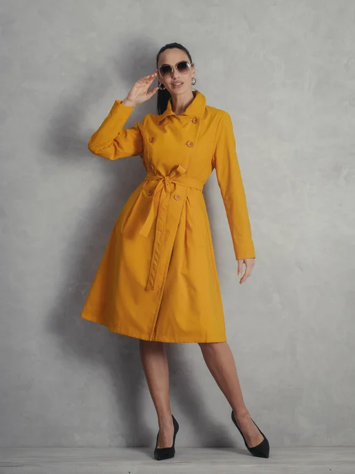 ROSSO BRAND Плащ демисезонный до колена классический приталенный, желтый