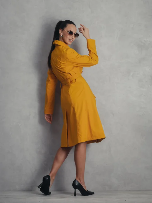ROSSO BRAND Плащ демисезонный до колена классический приталенный, желтый, фото 3