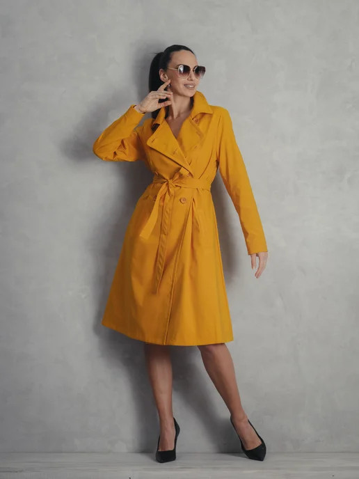 ROSSO BRAND Плащ демисезонный до колена классический приталенный, желтый, фото 4