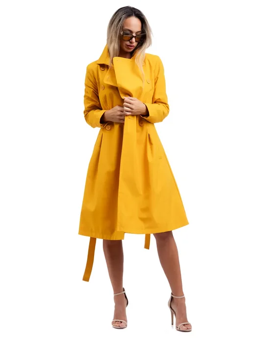 ROSSO BRAND Плащ демисезонный до колена классический приталенный, желтый, фото 5