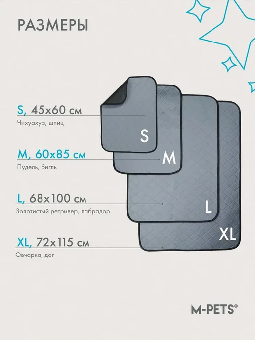 M-PETS Пеленка многоразовая для животных №2 M 60*85 серая, 60x85, фото 5