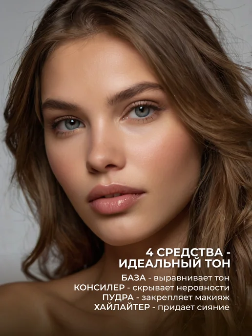 RAIZA 4в1 Набор, Хайлайтер для лица, база, консилер, пудра, вариант, фото 7