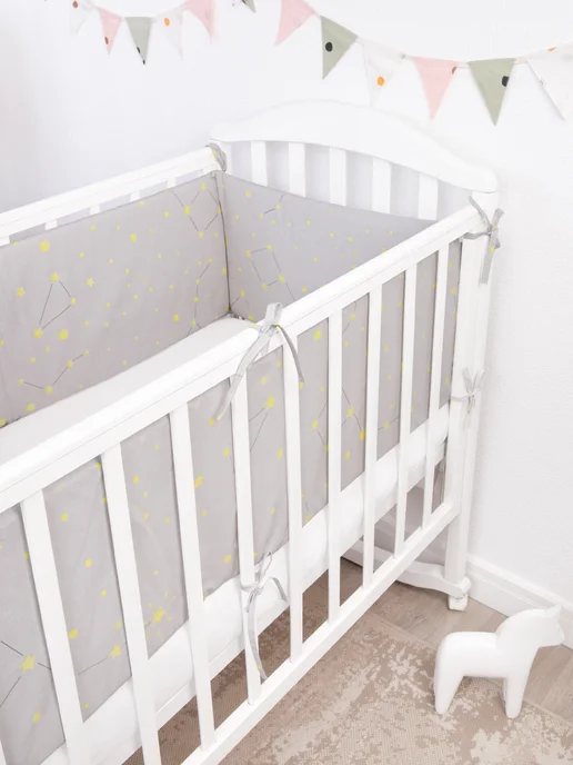 Baby Nice Бортики в кроватку для новорожденных 120х60 хлопковые серый, 120x60, фото 7