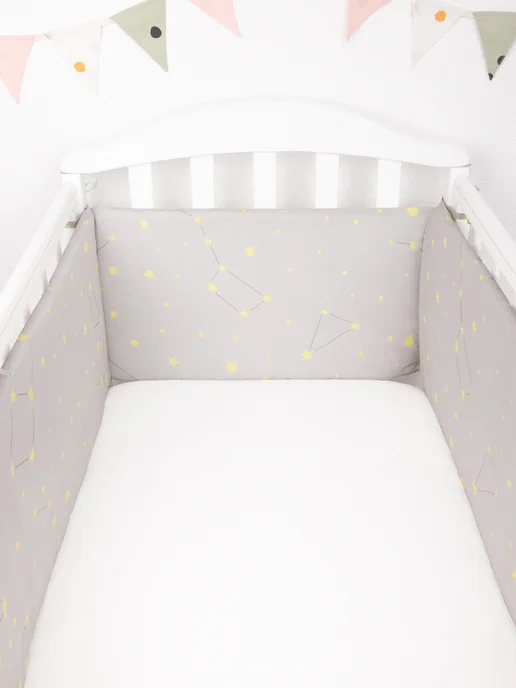 Baby Nice Бортики в кроватку для новорожденных 120х60 хлопковые серый, 120x60, фото 8
