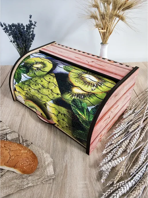 Wood&Art Хлебница с крышкой деревянная Киви, белый, фото 3