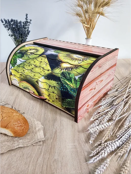 Wood&Art Хлебница с крышкой деревянная Киви, белый, фото 4