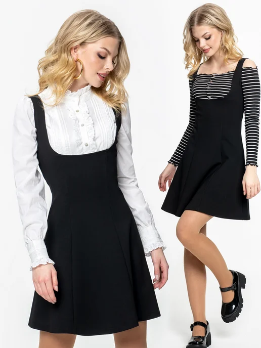 WITH STREET collection Сарафан офисный школьный короткий, черный