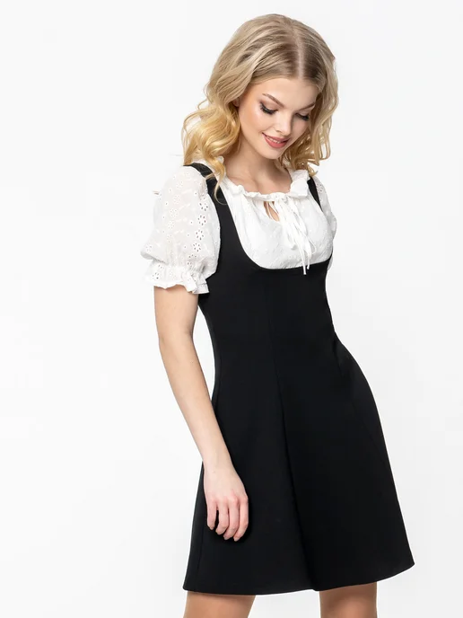 WITH STREET collection Сарафан офисный школьный короткий, черный, фото 3