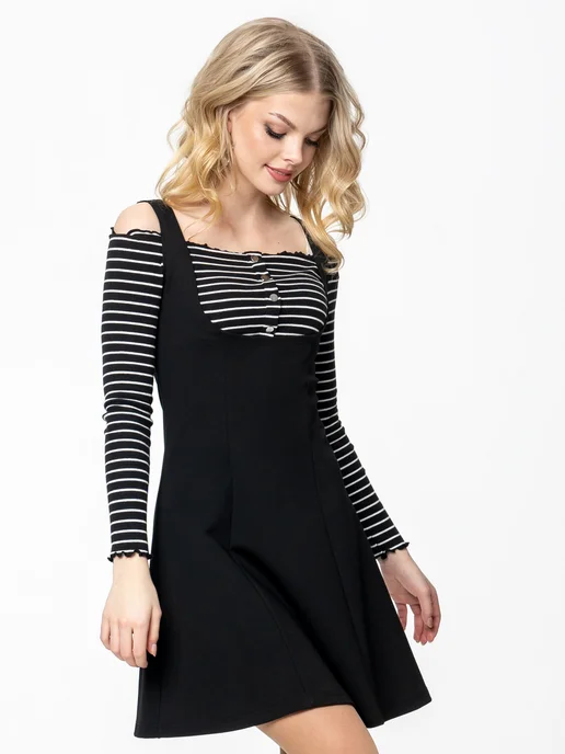 WITH STREET collection Сарафан офисный школьный короткий, черный, фото 4