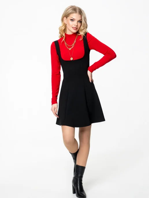 WITH STREET collection Сарафан офисный школьный короткий, черный, фото 5