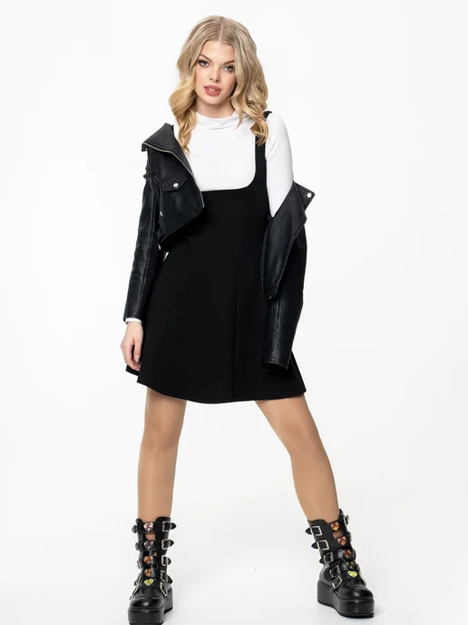 WITH STREET collection Сарафан офисный школьный короткий, черный, фото 7