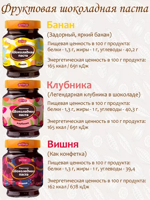 Ратибор Фруктовая шоколадная паста Банан, Клубника, 2шт по 350гр, 2 шт, 350 г, фото 3