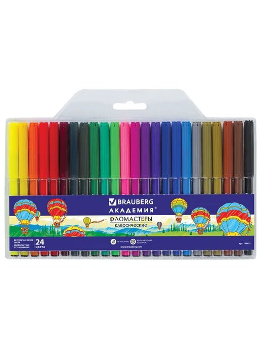 Brauberg Фломастеры "АКАДЕМИЯ", 24 цвета, вентилируемый колпачок, 24 цв.