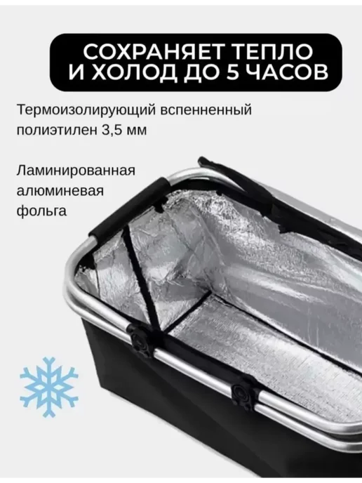 GChe Сумка-термосдля пикника складная термоизоляционная Корзинка, черный, фото 4