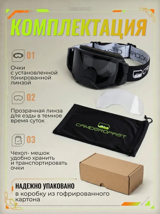 CAMDEROFAST Очки для мотокросса эндуро мотоочки для шлема, черный, фото 6