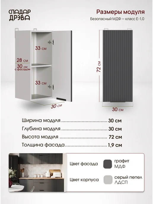 СпадарДрэва Кухонный гарнитур модульный навесной 30 см, серый, фото 2