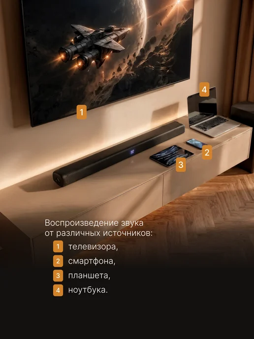 Триколор Саундбар для телевизора, Dolby Atmos, Bluetooth, черный, фото 6