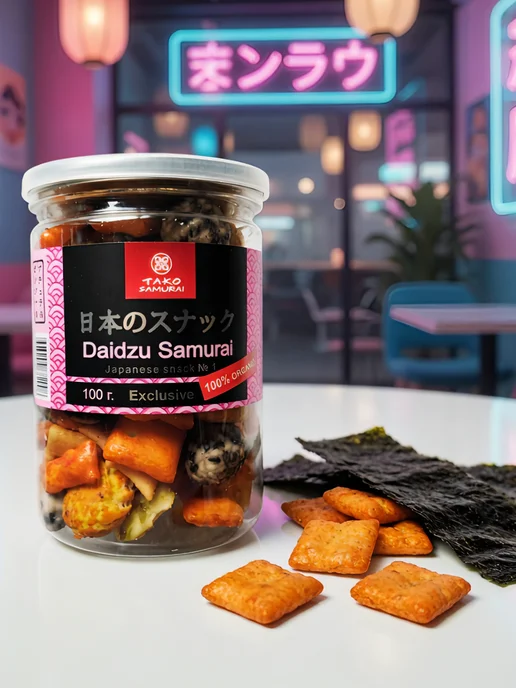 Tako Samurai Японские снеки крекеры Дайдзу самурай, 100 г, 100 г, фото 2