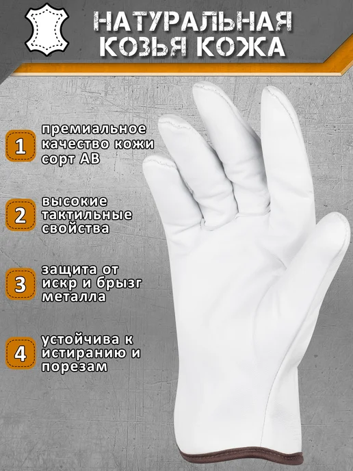 Sapset Перчатки рабочие из козьей кожи Alpha Tauri, белый, фото 2