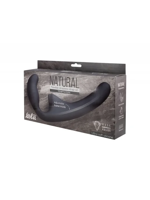 lola games Гнущийся безремневой страпон Natural Temptation Black, черный, фото 4