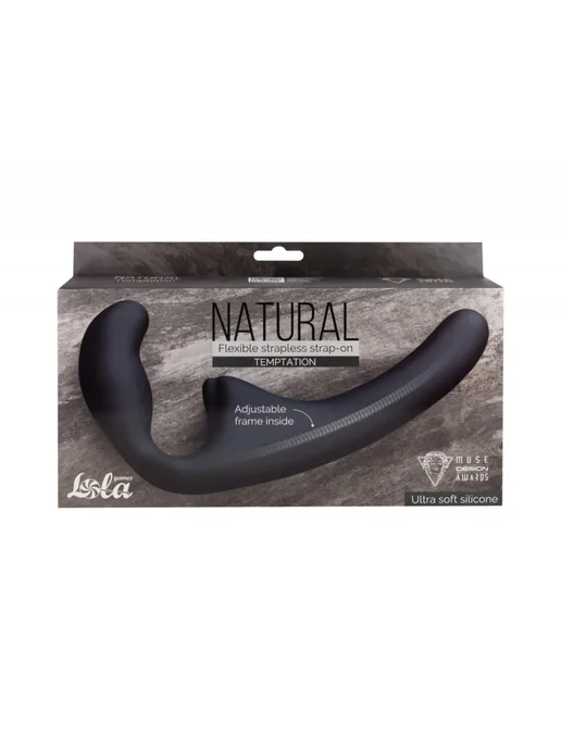 lola games Гнущийся безремневой страпон Natural Temptation Black, черный, фото 5
