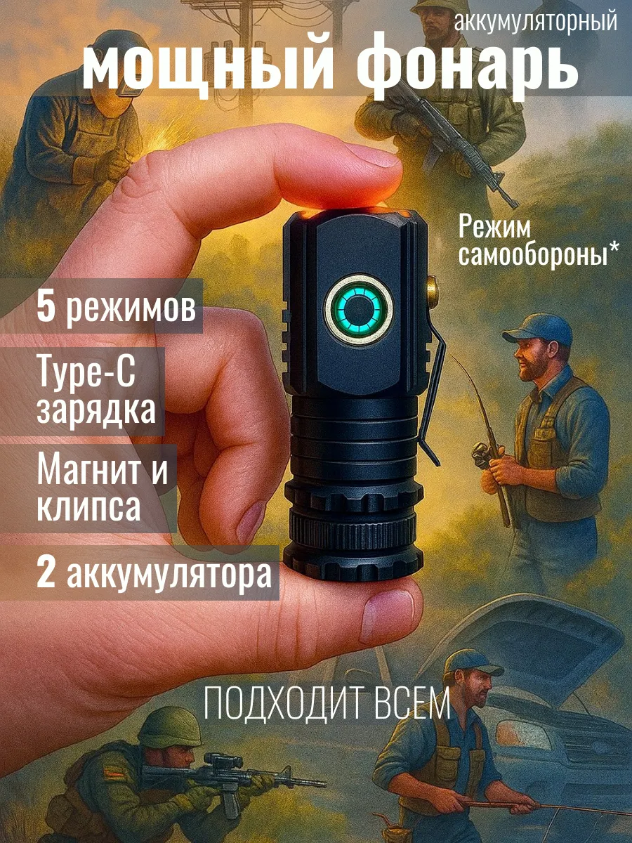 Магнитный фонарик аккумуляторный маленький ручной с зарядкой