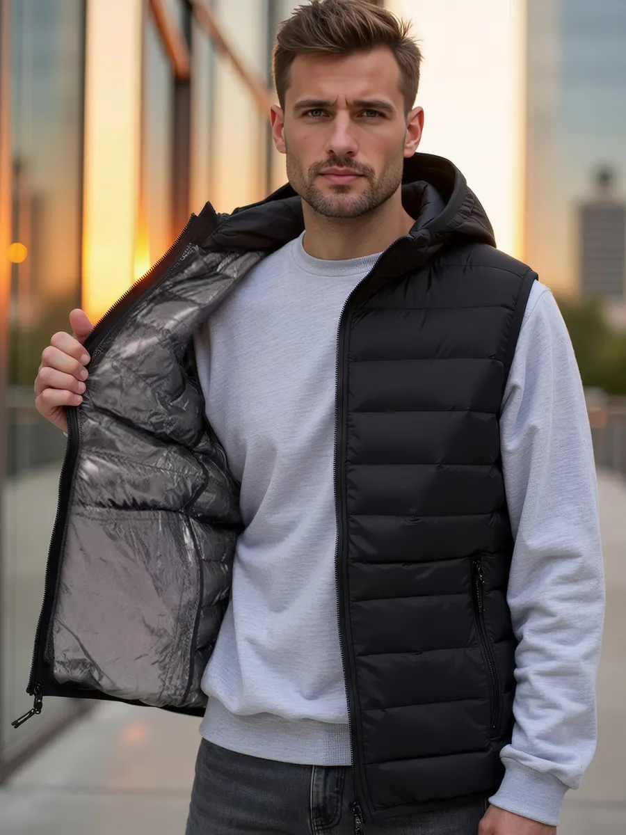 Жилетка утепленная с капюшоном безрукавка весенняя Athleisure. Цвет черный.