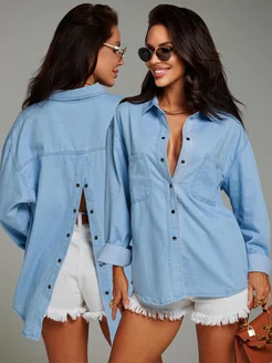 Джинсовая рубашка оверсайз KatyPretty 320991714 купить за 4 445 ₽ в интернет-магазине Wildberries