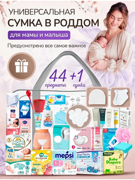 Хорошая Мама Готовая сумка в роддом для малыша и мамы, 45 шт