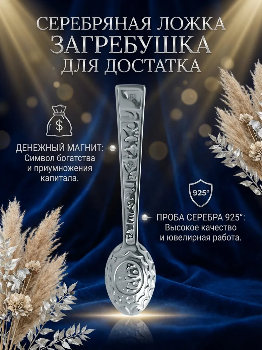 Ложка загребушка из серебра 925 пробы