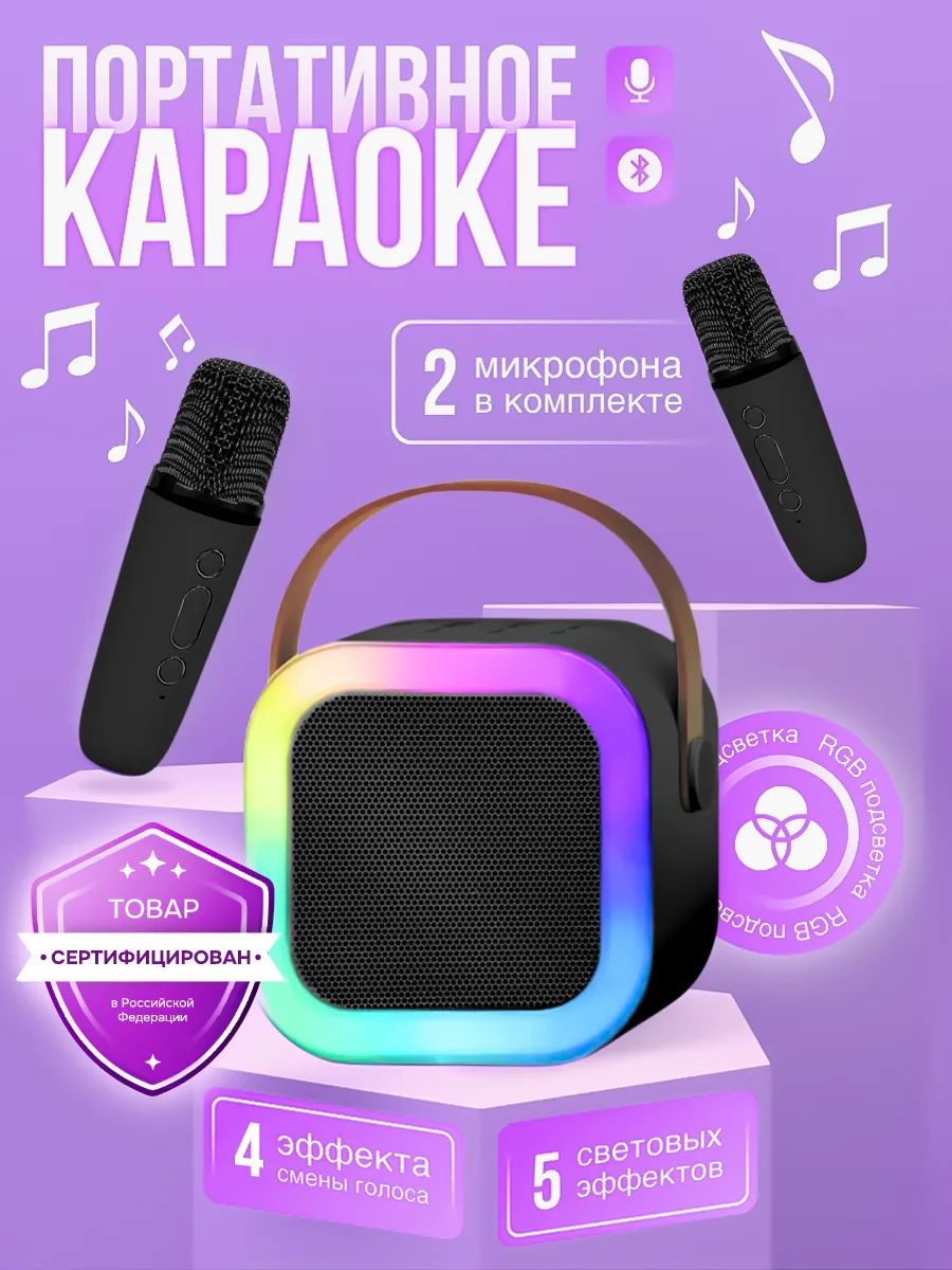 Музыкальная колонка с микрофонами детская подарок