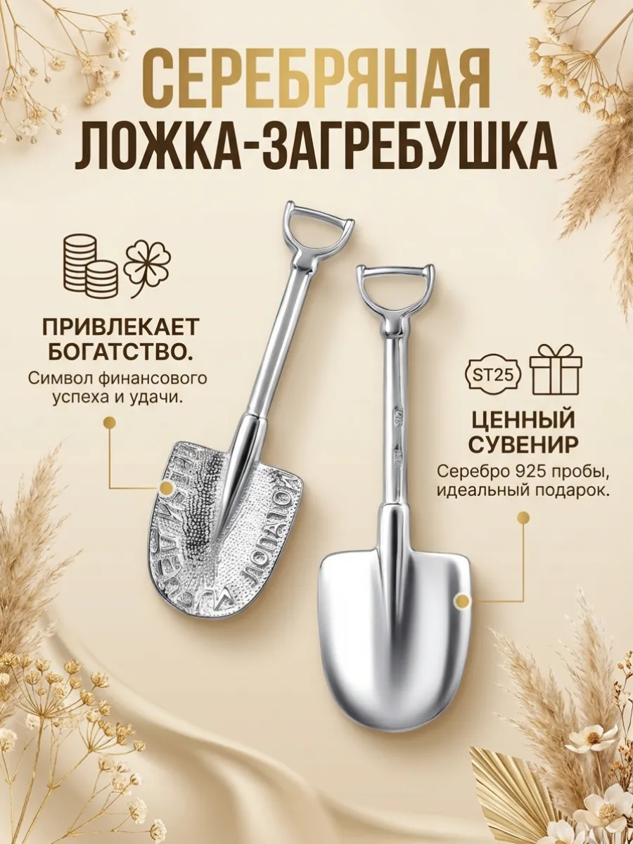 Ложка загребушка из серебра 925 пробы