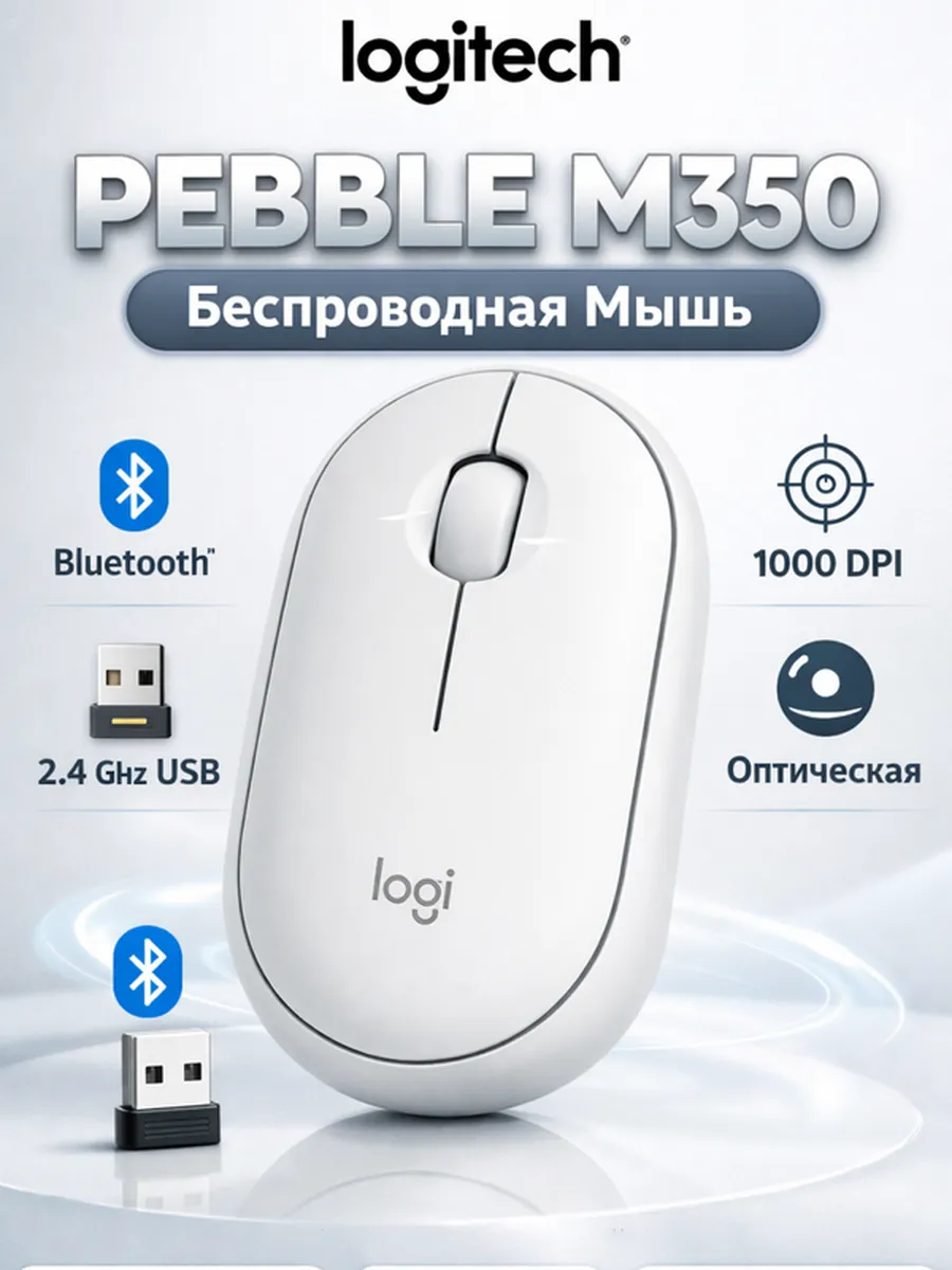 LOGITECH Удобная мышь Pebble M350 для работы дома и