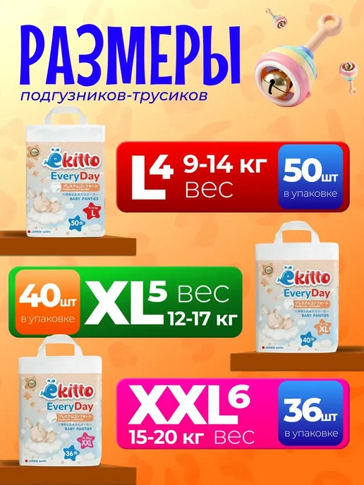 Ekitto Подгузники трусики ультратонкие Премиум 6 XXL 15-20 кг 32 шт, 1520 кг, 36 шт, фото 6