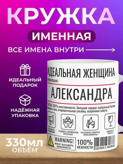 Мятая мята Кружка именная идеальная женщина - Александра (Саша), белый