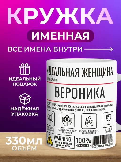 Мятая мята Кружка именная ВЕРОНИКА, белый