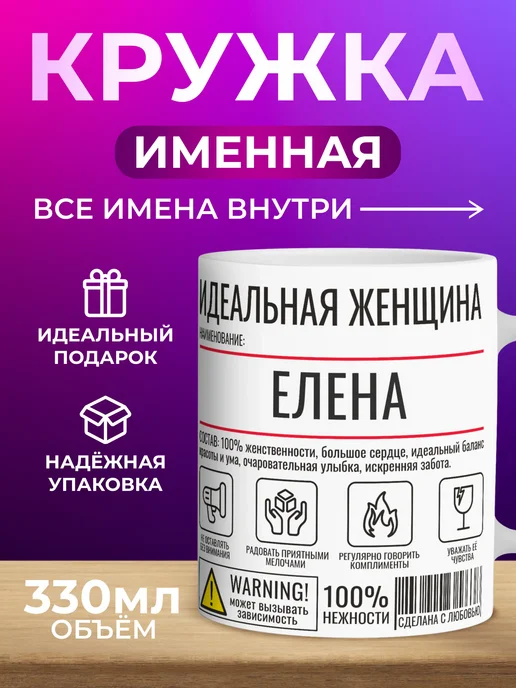 Мятая мята Кружка именная идеальная женщина - Елена (Лена), белый