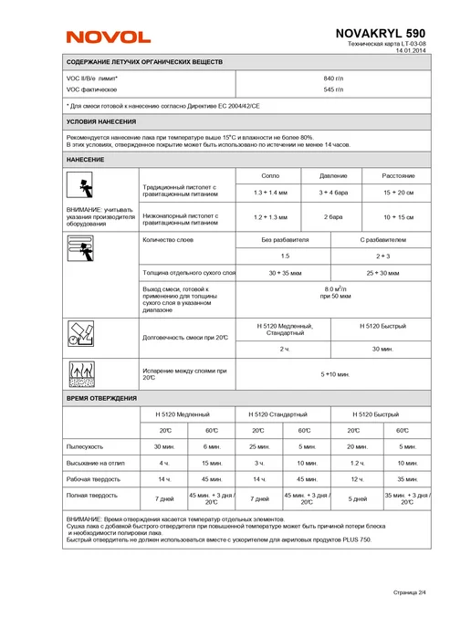 NOVOL Лак акриловый NOVAKRYL 590 HS 1л + отв. 0,5л, 1 л, 0,5 л, фото 3