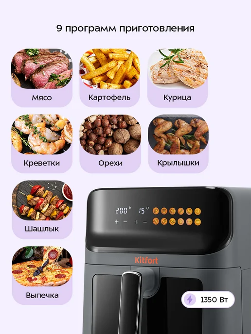 Kitfort Аэрогриль электрический для дома КТ-8107 - 1350 Вт, 1350 Вт, фото 3