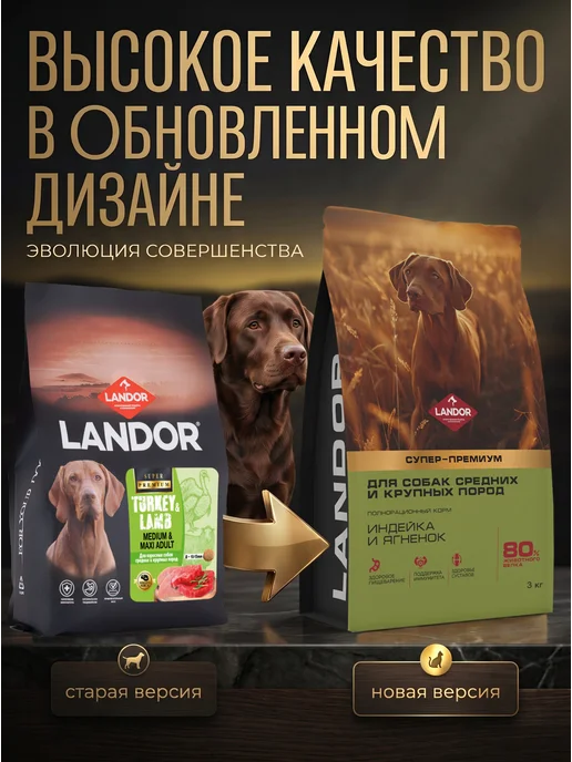 Сухой корм Landor для собак, крупные, средние, индейка, ягненок, 3 кг, фото 3