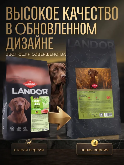 Сухой корм Landor для собак, крупные, средние, индейка, ягненок, 15 кг, фото 3