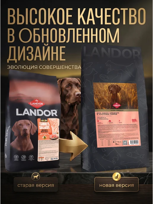 Сухой корм Landor для собак, крупные, средние, индейка, лосось, 15 кг, фото 3