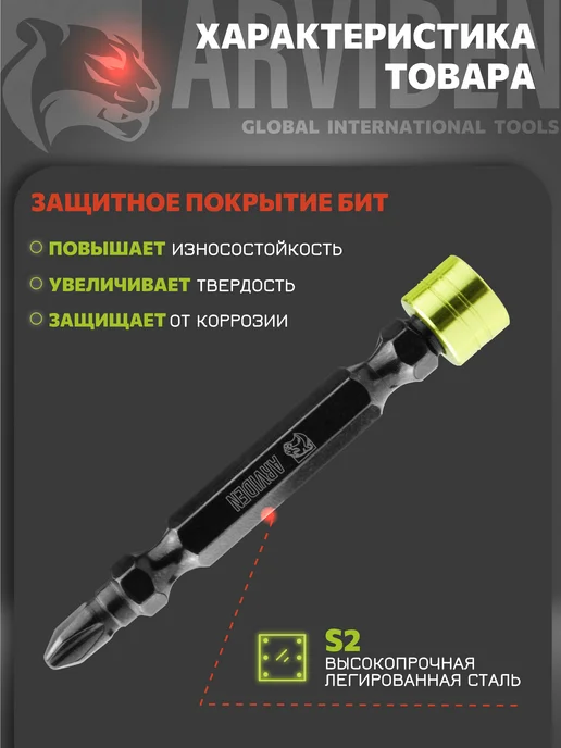 ARVIDEN Биты магнитные двусторонние с ограничителем S2 PH2x65мм 2 шт, 2x65 мм, 2 шт, фото 3