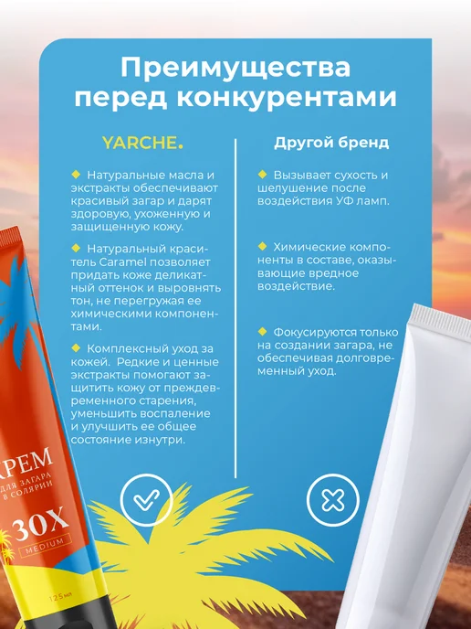 YARCHE Крем для солярия с бронзатором для загара 30Х 125мл, 125 мл, фото 6