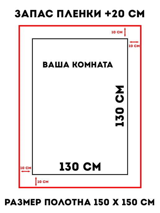 Потолочный папа Натяжной потолок 200 х 200 см комплект белый без нагрева, 130x130 см, фото 2