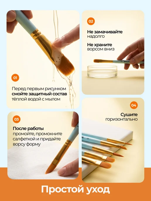Малевичъ Кисти для рисования, бирюзовая ручка, 10 шт, 10 шт, фото 7