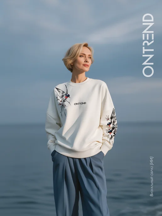 ONTREND Свитшот с рисунком легкий, синий, фото 5