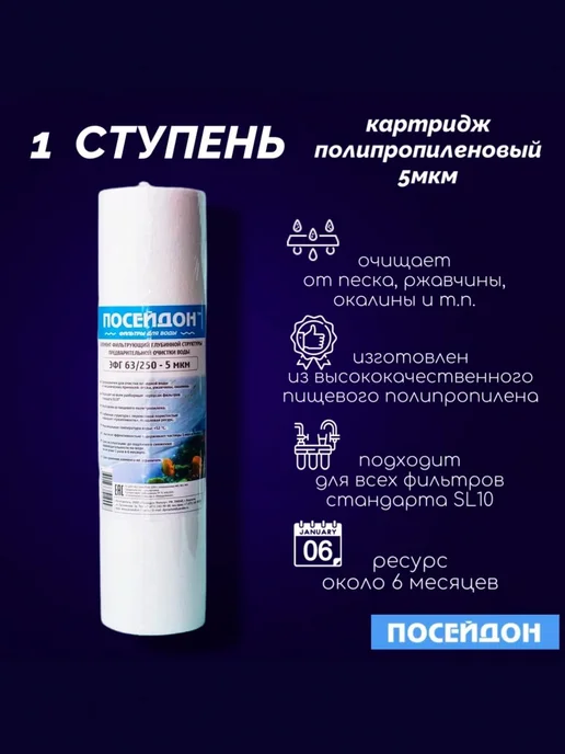 Посейдон Сменный комплект картриджей очистки обратного осмоса ОСМО-5, вариант, фото 2
