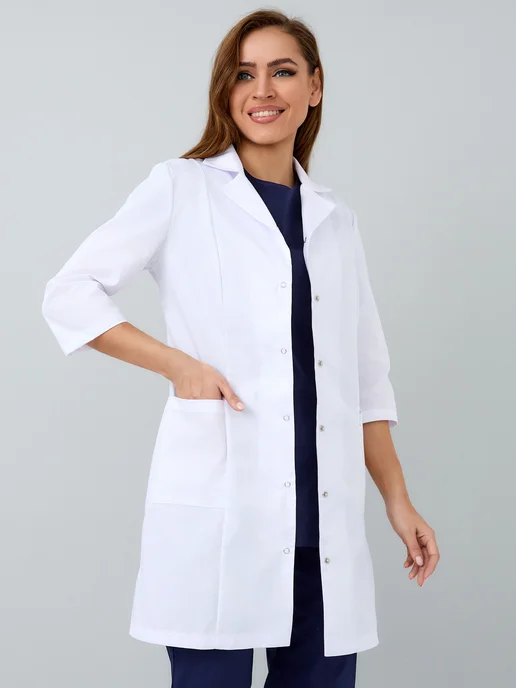 Libra Lab Халат медицинский с коротким рукавом хлопок, белый, фото 5